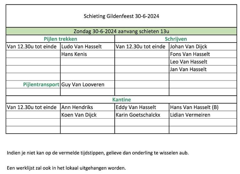 Zondag 30-6-2024: Schieting Gildenfeest